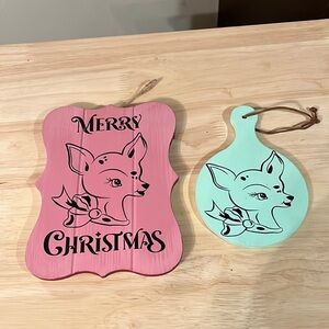 Set Of vintage look wooden reindeer Christmas signs